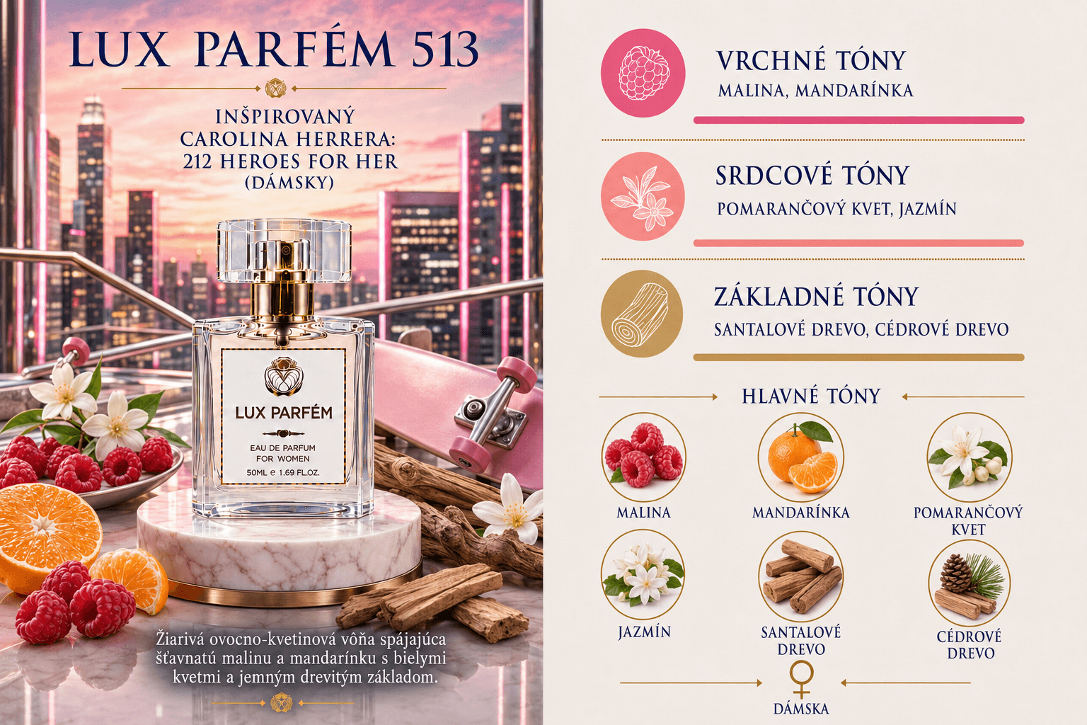 Lux Parfém 513 – Inšpirovaný Carolina Herrera: 212 Heroes For Her